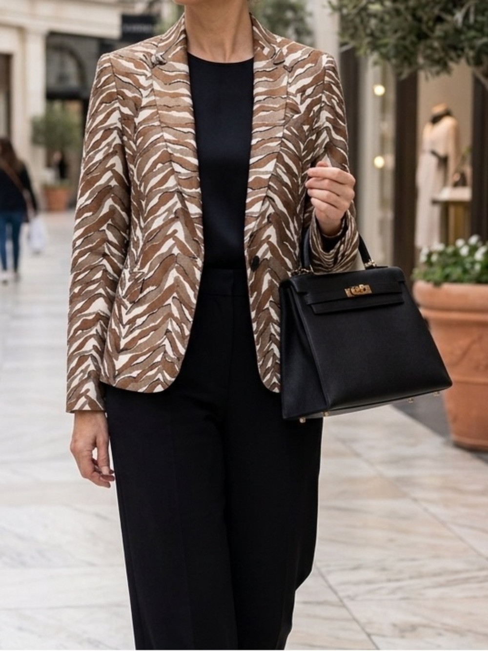Anne Klein Brown and White Zebra-Print Blazer